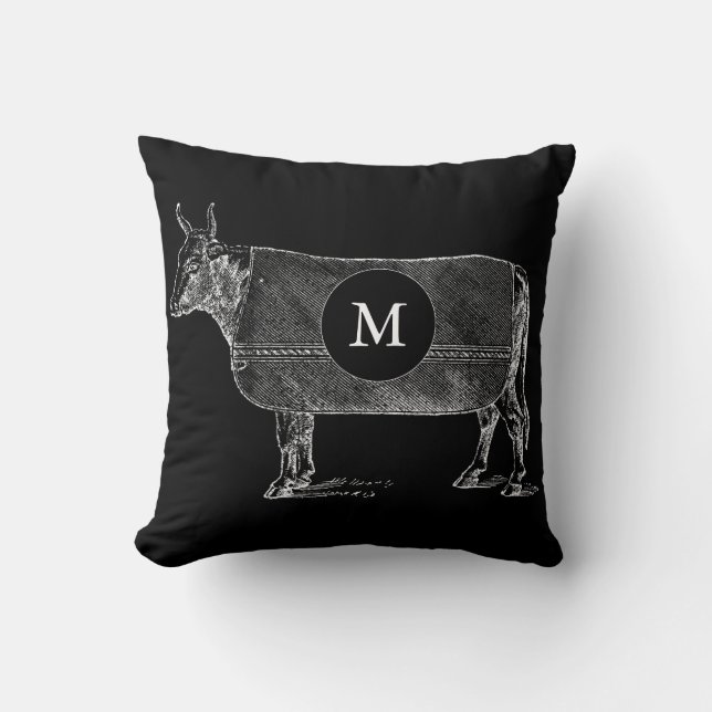 VINTAGE Blanket Black White Monogram Pillow Kudde (Framsida)