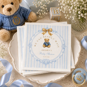 Vintage blårandig polotröja Teddy Bear Baby Shower Pappersservett