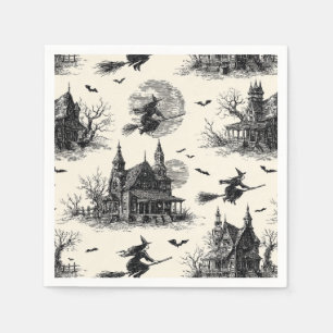 Vintage Blätade hus och Witch Toile Mönster (2) Pappersservett