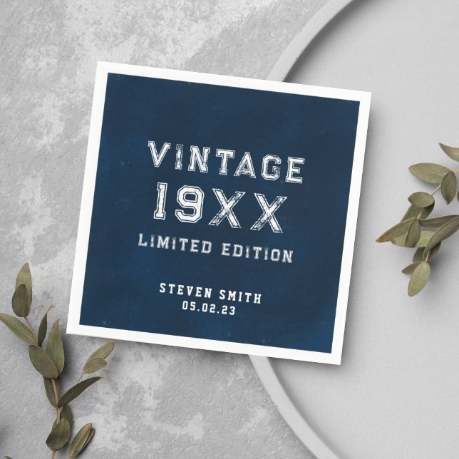 Vintage Blått Anpassningsbar år 40 födelsedagar Pappersservett (Skapare uppladdad)