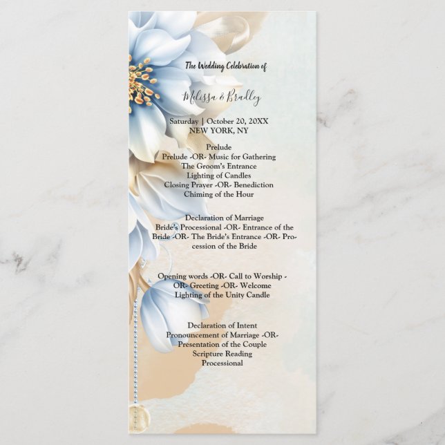 Vintage Blått blommigt  ceremonieprogram Program (Framsida)