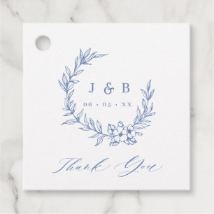 Vintage Blått Blommigt Utandning Monogram Bröllop Gåvor Etiketter