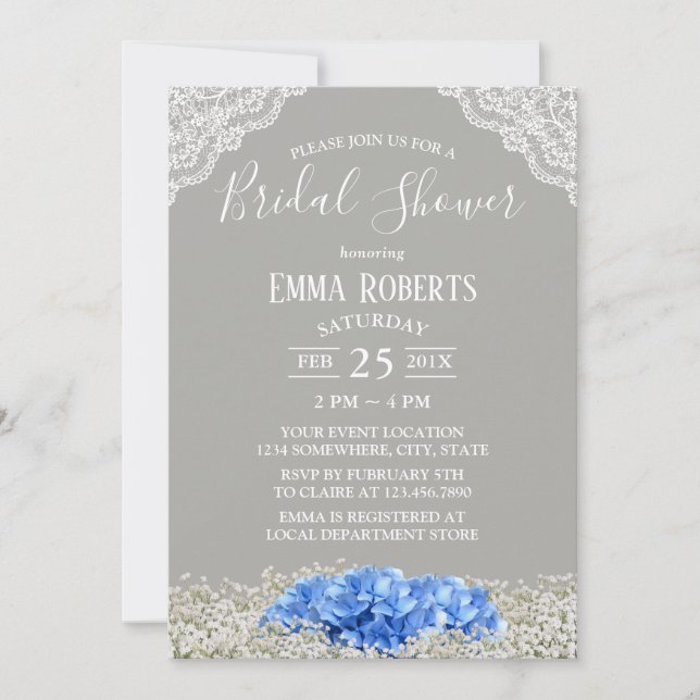 Vintage Blått Hydrangea Barns Möhippa Utandning Inbjudningar (Framsida)