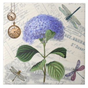 Vintage Blått Hydrangea Flower Kakelplatta