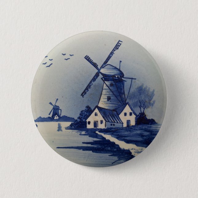 Vintage Blått och Vitt Delft Knapp (Framsida)
