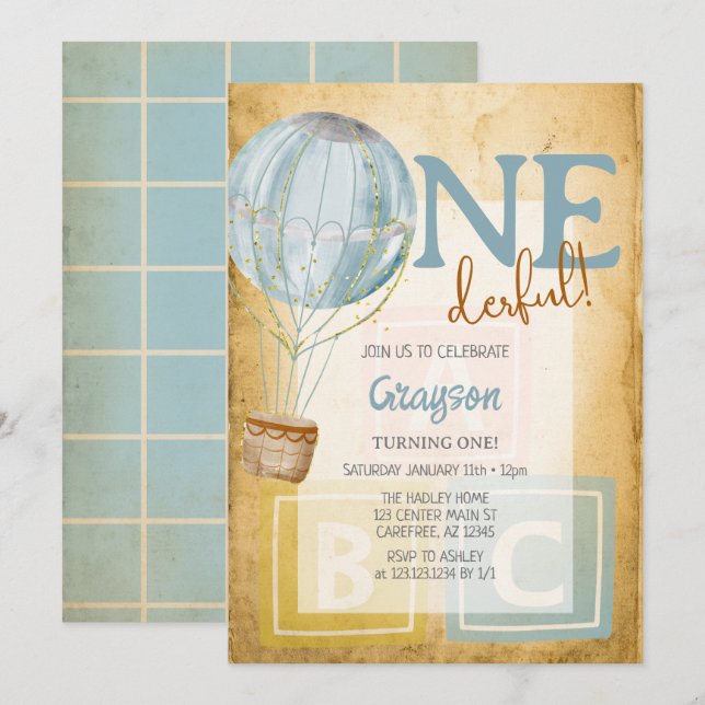 Vintage Blegon 1:a födelsedagsinbjudan Inbjudningar (Fram/baksida)