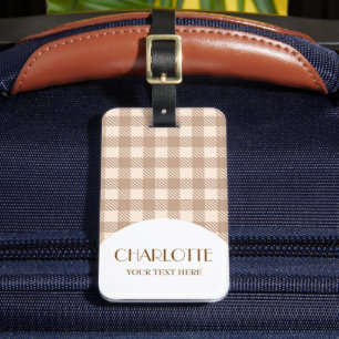 Vintage blek brunbeige preppy gingham kontrollerad bagagebricka