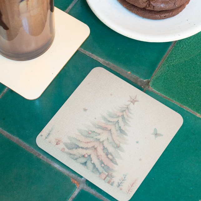 Vintage blek God jul Underlägg Papper Kvadrat (Vintage pale Merry Christmas Square Paper Coaster)