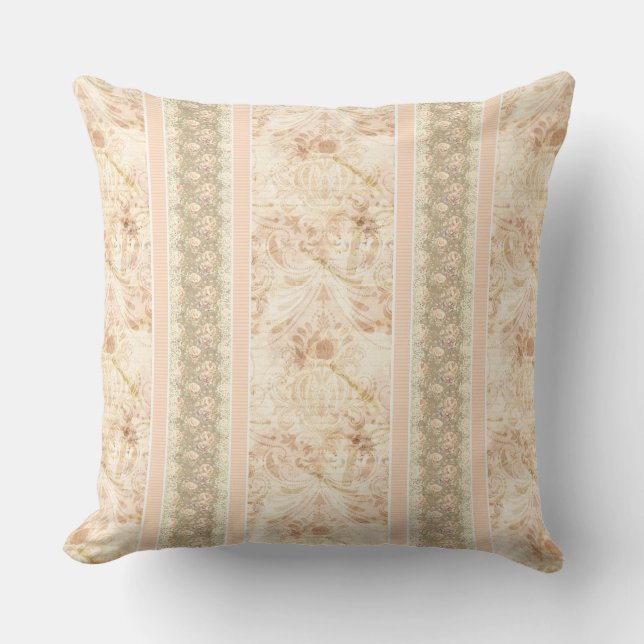 Vintage bleknad Damask Blommönstrad Script  Kudde (Framsida)