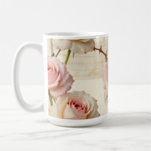 Vintage blekrosa rosenskriptmönster kaffemugg