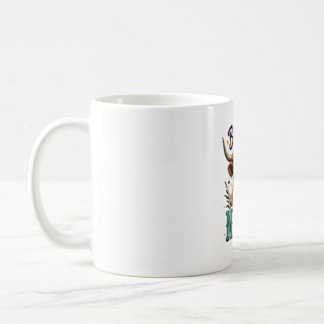 Vintage Blessed Mama Highland Ko Sunflower Wester Kaffemugg (Vänster)