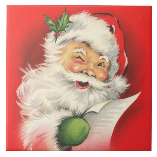 Vintage Blinkande Tomte Kakelplatta (Framsidan)