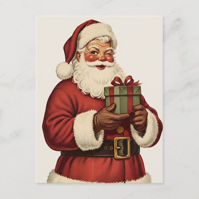 Vintage Blinkande Tomte Retro Jul Helg Vykort (Framsida)