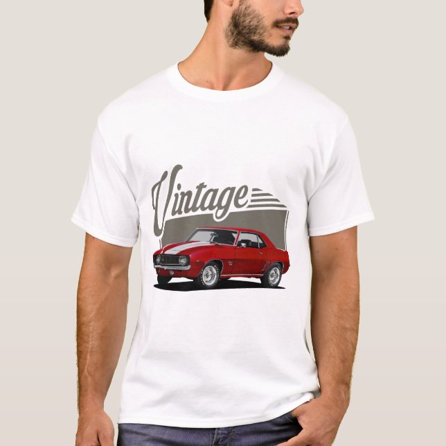 Vintage Block Red Camaro T Shirt (Framsida)