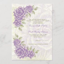 Vintage Blockblomma lila ro bröllopsinbjudan Inbjudningar