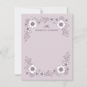 Vintage Blockerar Blommigt Stationery Card - Lila Tack Kort