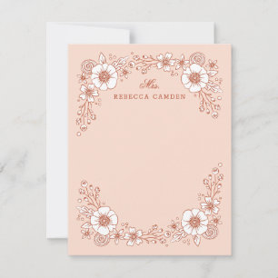 Vintage Blockerar Blommigt Stationery Card - Orang Tack Kort