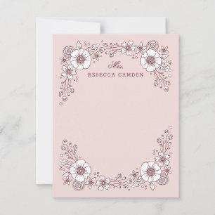 Vintage Blockerar Blommigt Stationery Card - Rosa Tack Kort