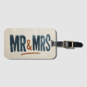 Vintage blocktryck typografi "MR & MRS" Bagagebricka