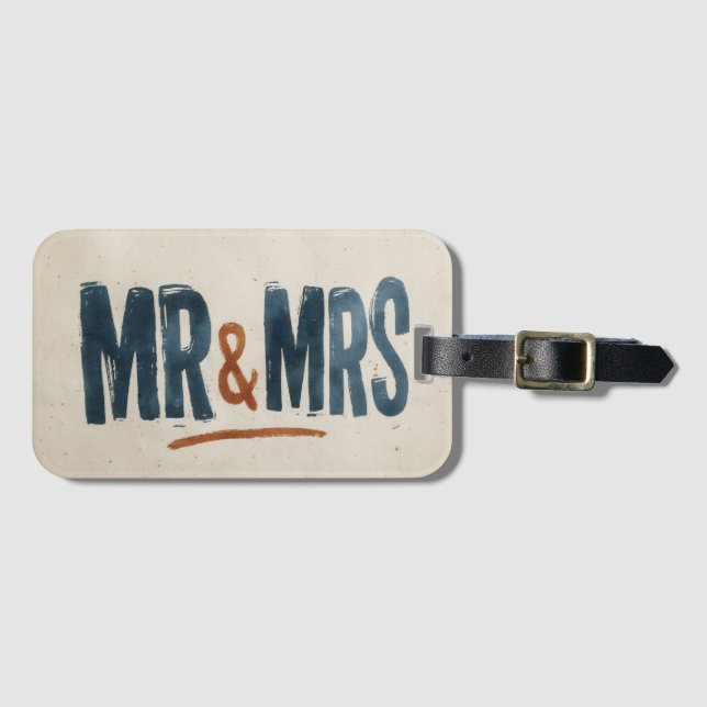 Vintage blocktryck typografi "MR & MRS" Bagagebricka (Framsida horisontal)