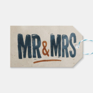 Vintage Blocktryck typografi "MR & MRS" Presentetikett