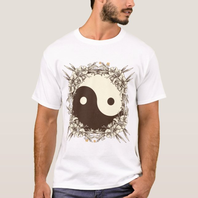 Vintage blom- Yin Yang T-shirt (Framsida)