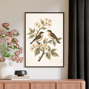 Vintage blomfåglar botanisk konst poster