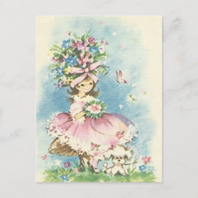Vintage Blomflicka Vykort (Framsida)