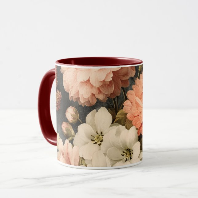Vintage blomillustration med blandade blommor mugg (Framsida vänster)