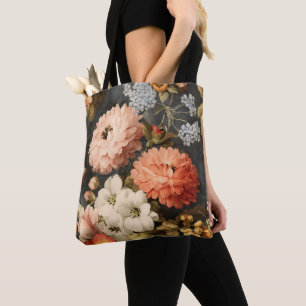 Vintage blomillustration med blandade blommor tygkasse