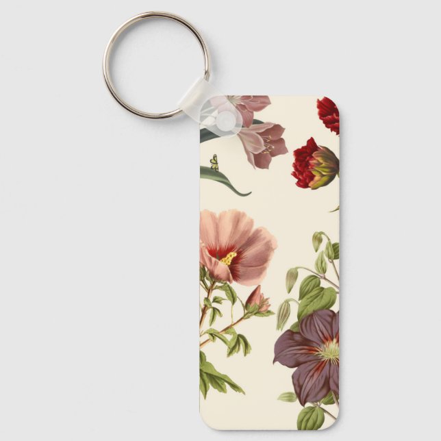 Vintage blomillustration med rosa och röda  nyckelring (Framsida)