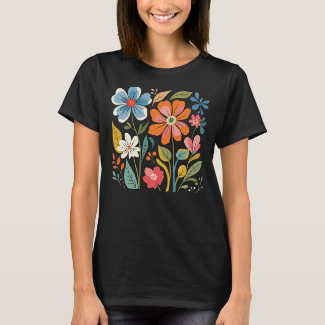 Vintage blomillustration – Retro blommor Estetik T Shirt (Framsida)