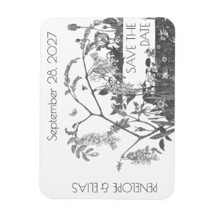 Vintage blomillustration Spara datum Magnet