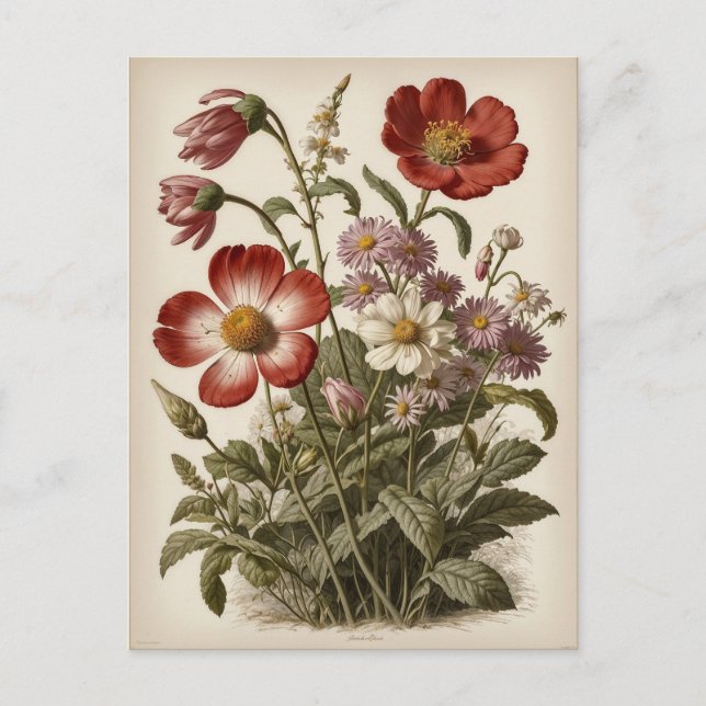 Vintage blomillustration  vykort (Framsida)
