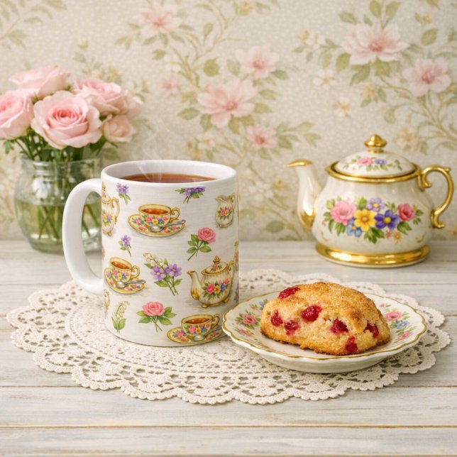 Vintage blomkruka tekanna tekopp mönster kaffemugg (Skapare uppladdad)