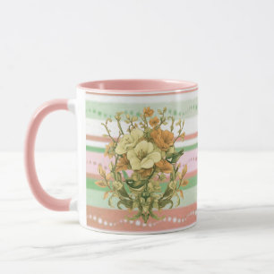 Vintage blomkrukka med rosa ränder mugg