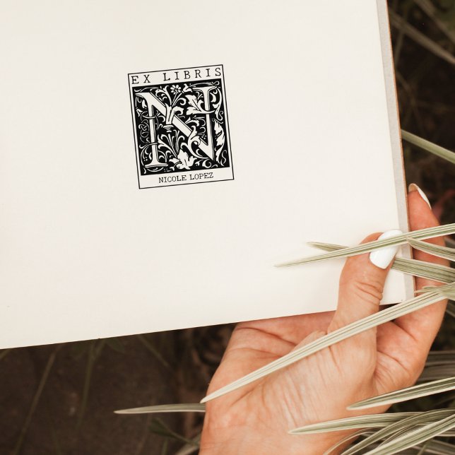 Vintage blomma Monogram Brev Bok Ex Libris Stämpel (Skapare uppladdad)