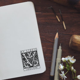 Vintage blomma Monogram Brev Bok Ex Libris Stämpel