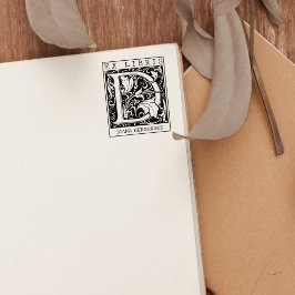 Vintage blomma Monogram Brev Bok Ex Libris Stämpel