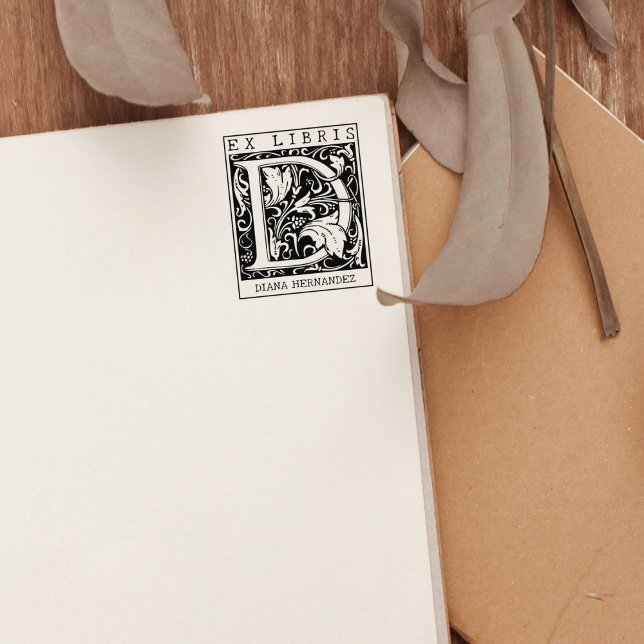 Vintage blomma Monogram Brev Bok Ex Libris Stämpel (Skapare uppladdad)