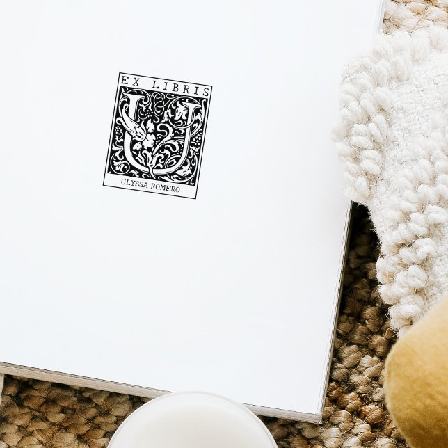 Vintage blomma Monogram Brev Bok Ex Libris Stämpel (Skapare uppladdad)