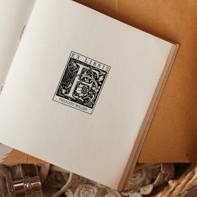 Vintage blomma Monogram Brev Bok Ex Libris Stämpel (Skapare uppladdad)