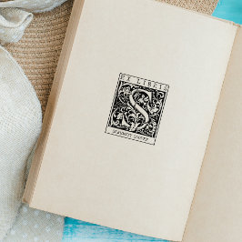 Vintage blomma Monogram Brev Bok Ex Libris Stämpel