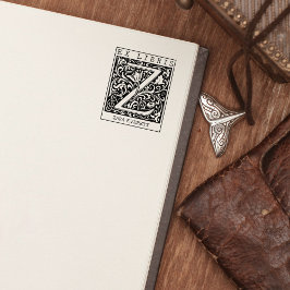 Vintage blomma Monogram Brev Bok Ex Libris Stämpel