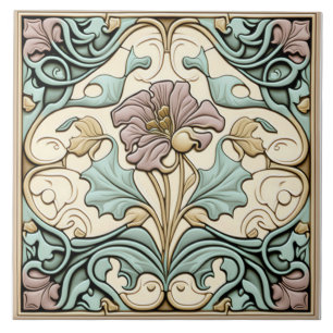 Vintage, blomman Art nouveau Ro, pastel Kakelplatta