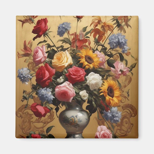 Vintage-blomman vas magnet (Framsidan)