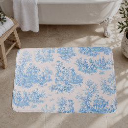 Vintage blommande blå turkos toile jouy badrumsmatta