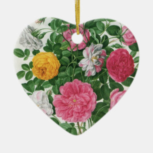 Vintage blommande blommor, vårträdgårdsrosor julgransprydnad keramik