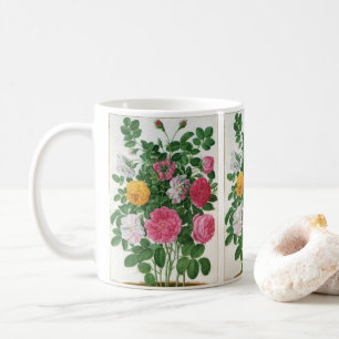 Vintage blommande blommor, vårträdgårdsrosor kaffemugg