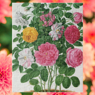 Vintage blommande blommor, vårträdgårdsrosor pussel